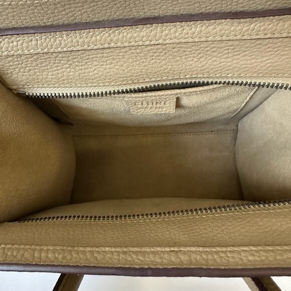 CELINE Luggage Nano Tote Bag Beige Pebbled Leather Handbag Crossbody - Picture 7 of 15